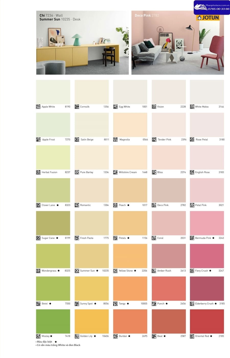 Bảng màu sơn Jotun nội thất