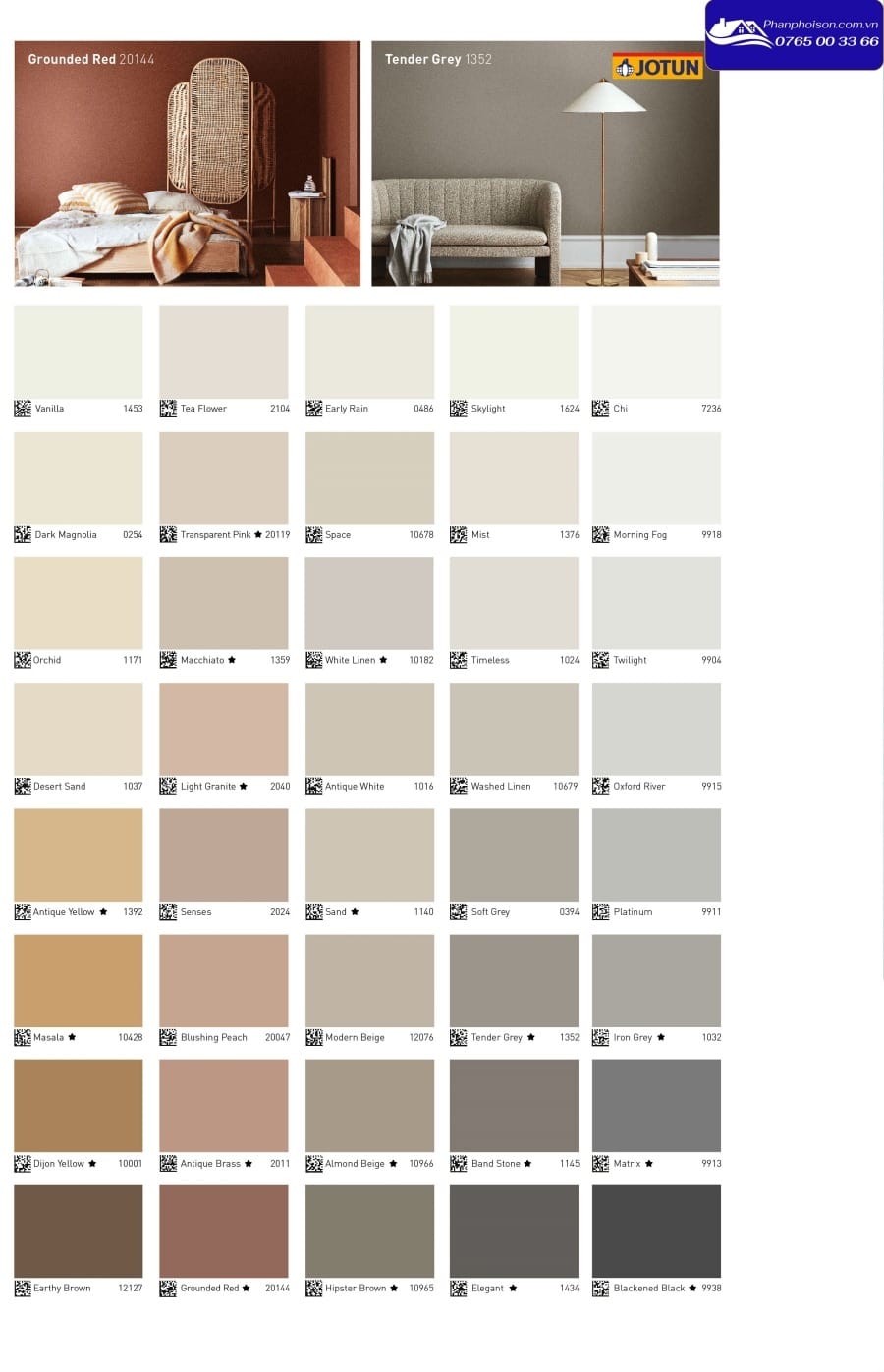 Bảng màu sơn Jotun nội thất