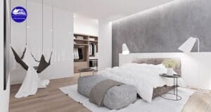 Màu ghi sáng được sơn trong phòng ngủ